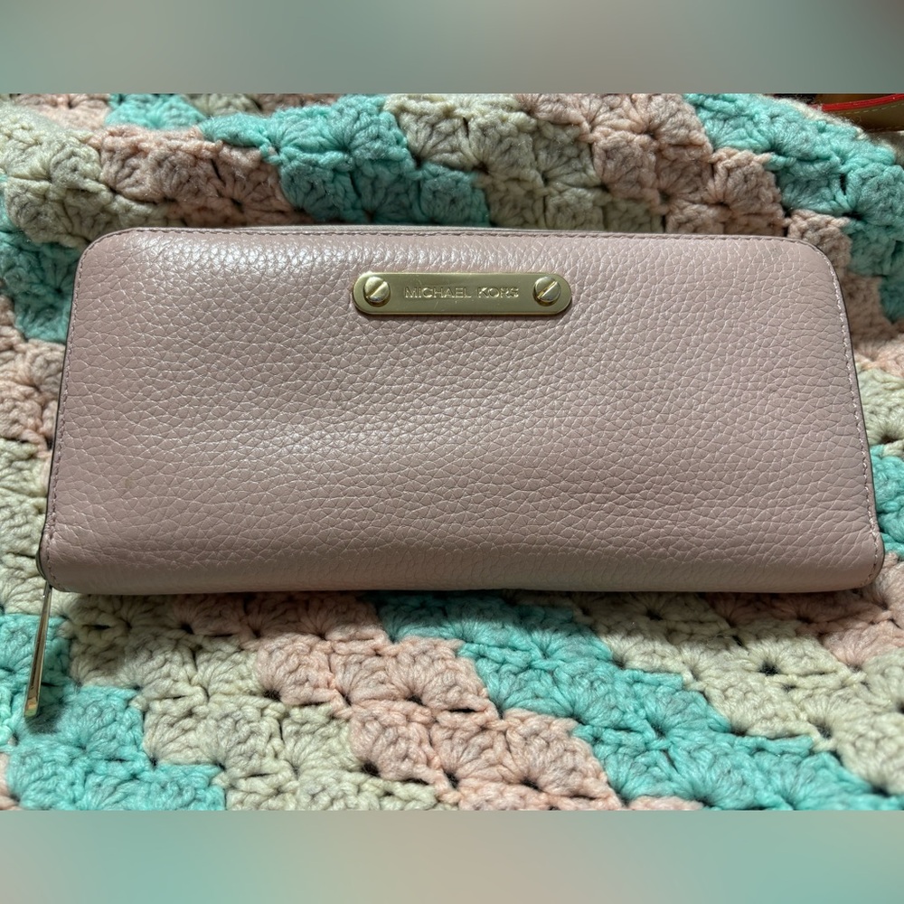 Michael Kors Pink Leather Wallet with Gold Accents